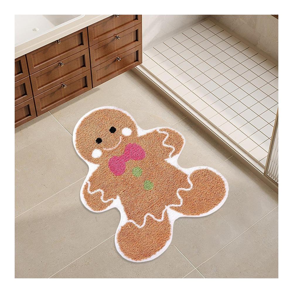 Fröhliche Weihnachts-Fußmatte Lebkuchenmann-Design für Küche Wohnzimmer & Kinderzimmer | Dekorative rutschfeste Bodenmatte für die Festtage