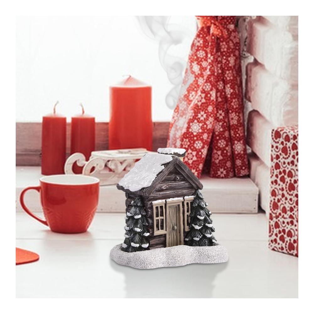 Entdecken Sie die Magie des Winterzaubers mit unserem Log Cabin Incense Burner | Authentischer Räucherstäbchenhalter für Blockhütten | Romantischer Räucherkegelbrenner mit Schornsteinornament | Inklusive 2 verschneiten Winterkegeln | Stimmungsvolle Raumdekoration