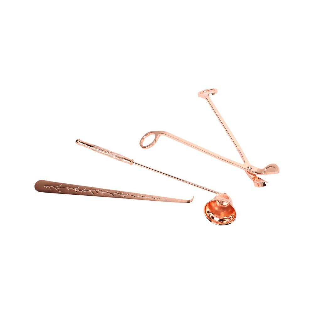 Luxuriöses Kerzenlöscher-Set Edelstahl Dochtlöffel Trimmer & Schere - Perfektes Kerzenzubehör für Liebhaber - Roségold-Kerzenpflegeset inklusive