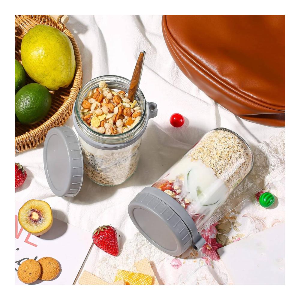 2er Set Glas-Frischhaltedosen für Haferflocken über Nacht - 680 ml Einmachgläser mit Deckel und Löffel inklusive. Praktischer Haferbehälter langlebig und ideal für gesunde