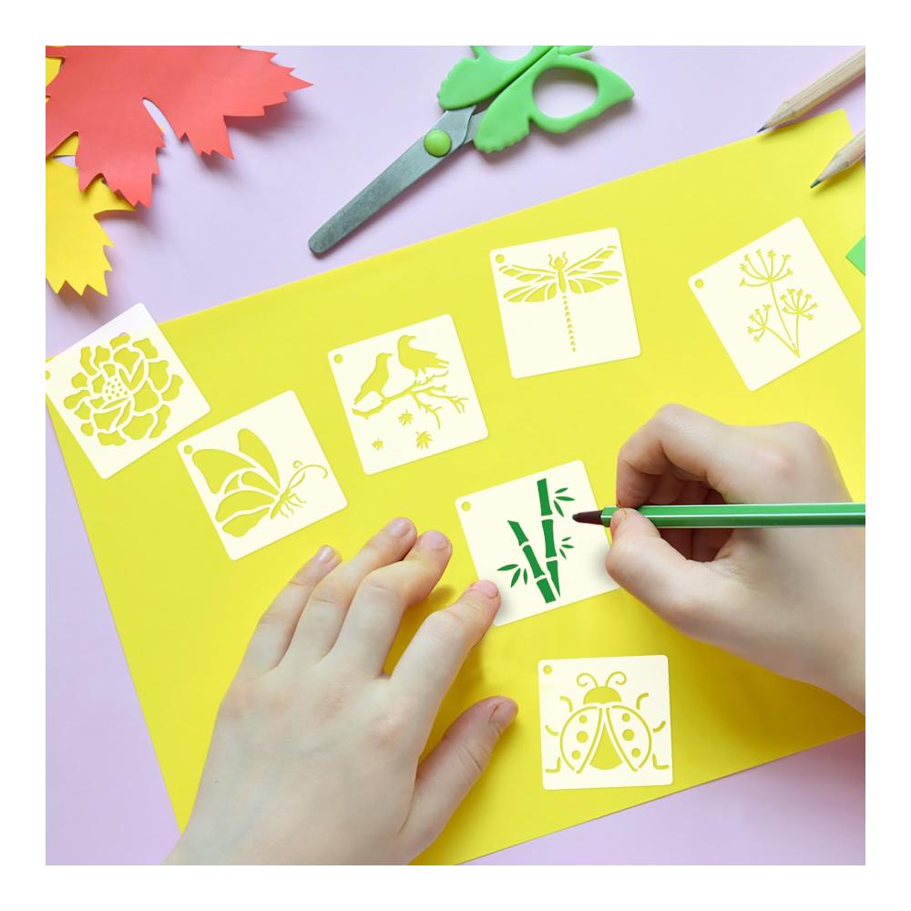 Kreative Meisterwerke gestalten! 100-teiliges Schablonen-Set für Zeichnen Malen und DIY-Kunst. Blumen Blätter Vögel - Wiederverwendbare Kunststoff-Schablonen für Holz Boden Scrapbooking und Handwerk