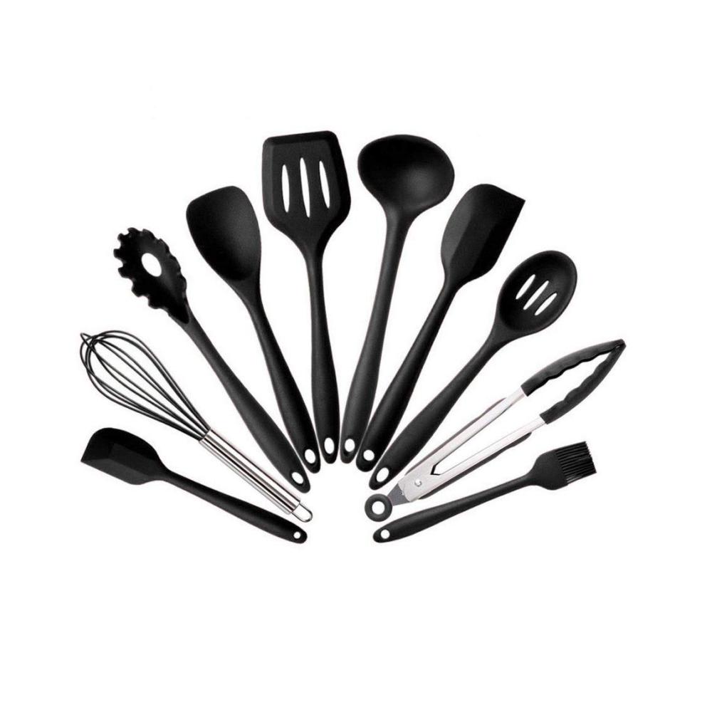 Premium Pfannenwender Set – 10-teiliges Silikon Küchenhelfer Set inkl. Antihaft-Spatel Löffel Lebensmittelzange Eierbeater – Perfekte Küchenwerkzeuge für Kochen Backen & mehr (Farbe B