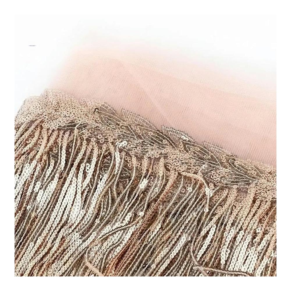 2/4 Yards Hellgold 10 cm Pailletten-Quasten-Spitzenbesatz | Glitzernde Fransenbänder für Tanz-Performance und DIY-Kleidung | Lange Fransen als exquisites Nähzubeh