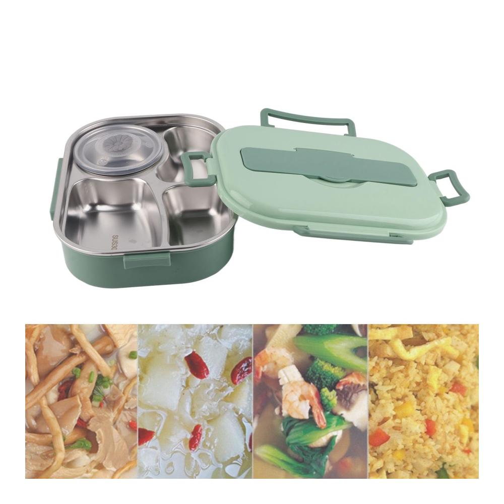 Entdecken Sie die Innovation Premium Edelstahl Bento Boxen Set mit Auslaufschutz | Inklusive Löffel und Essstäbchen | Tragbare Lunchbox für Schüler und Erwachsene | 4-Gitter Design mit Tropfsuppenschüssel für ultimative Mahlzeitenvielfalt