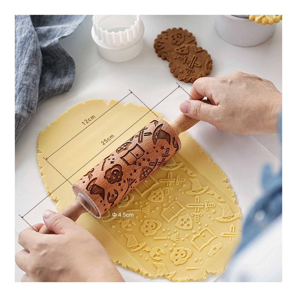 Magisches 3D-Prägeholz Teigroller - Harrys Geprägter Nudelholz 25CM für Zauberhafte Backkunst - Ideales Backzubehör für Fondant Teig Pizza und Kekse