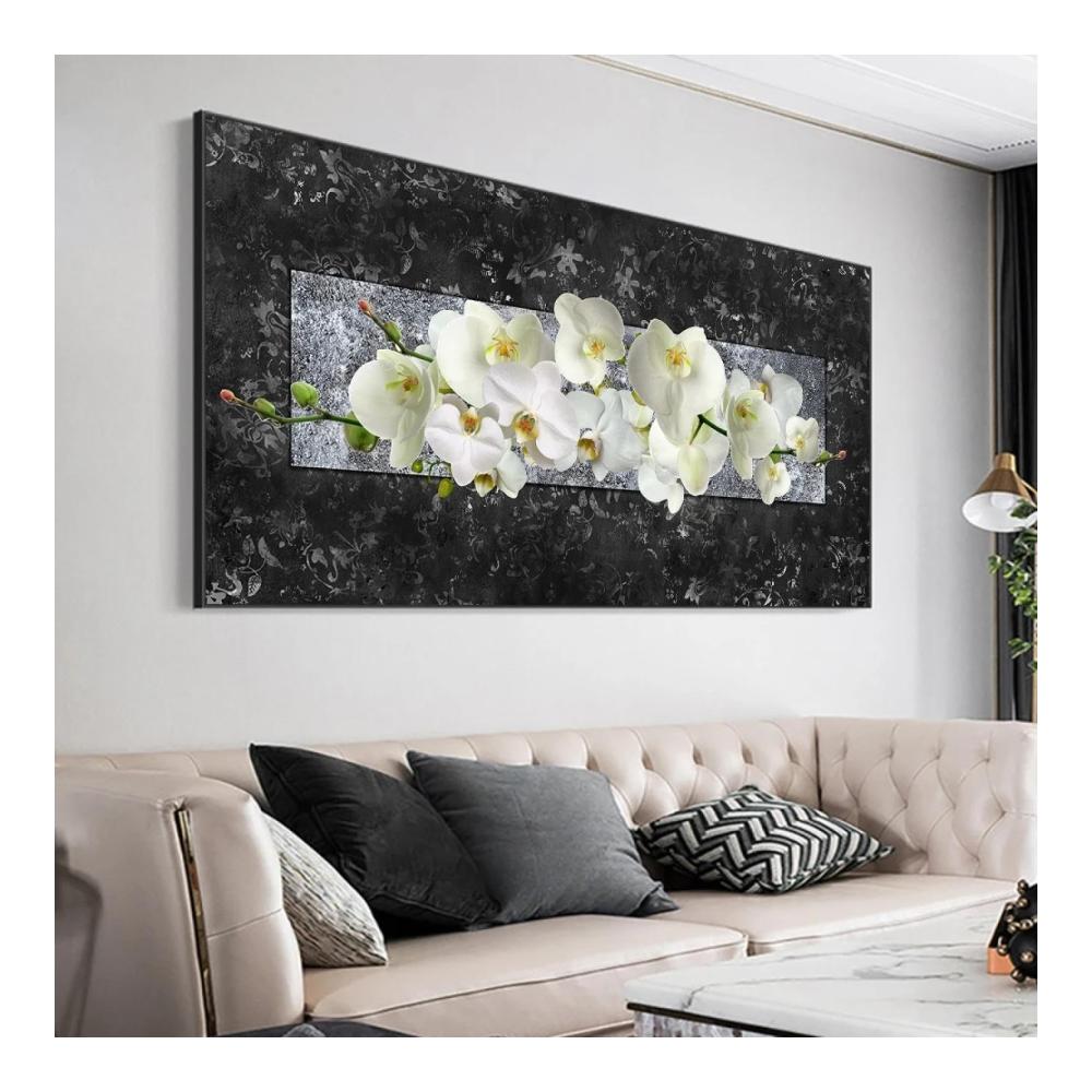 Modernes abstraktes Goldblumen-Ölgemälde auf Malkarton | Leinwandkunst für zu Hause | Wanddeko Poster und Drucke | Bilder für Heimdekoration | 80 x 160 cm | rahmenlos