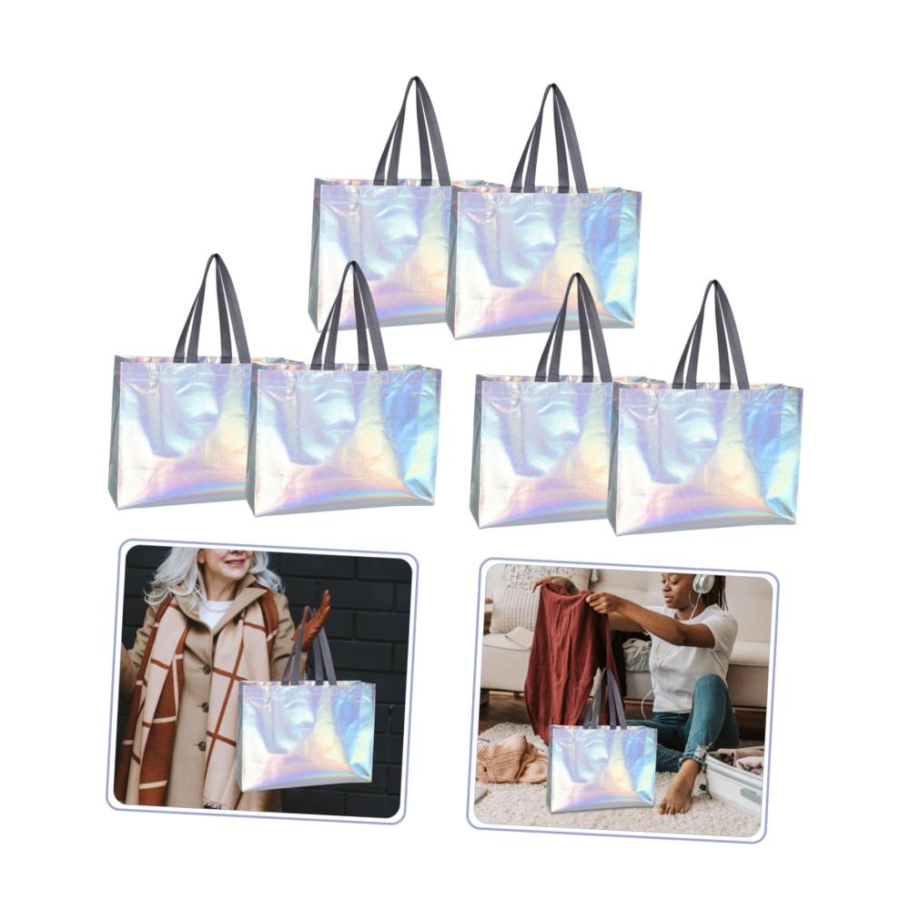 30 Stk Holografische Einkaufstaschen für Lebensmittel und Leckereien - Silberfolie Geschenktüten - Party-Geschenk-Taschen für Geburtstage - Tragbar und vielseitig verwendbar - Vlies
