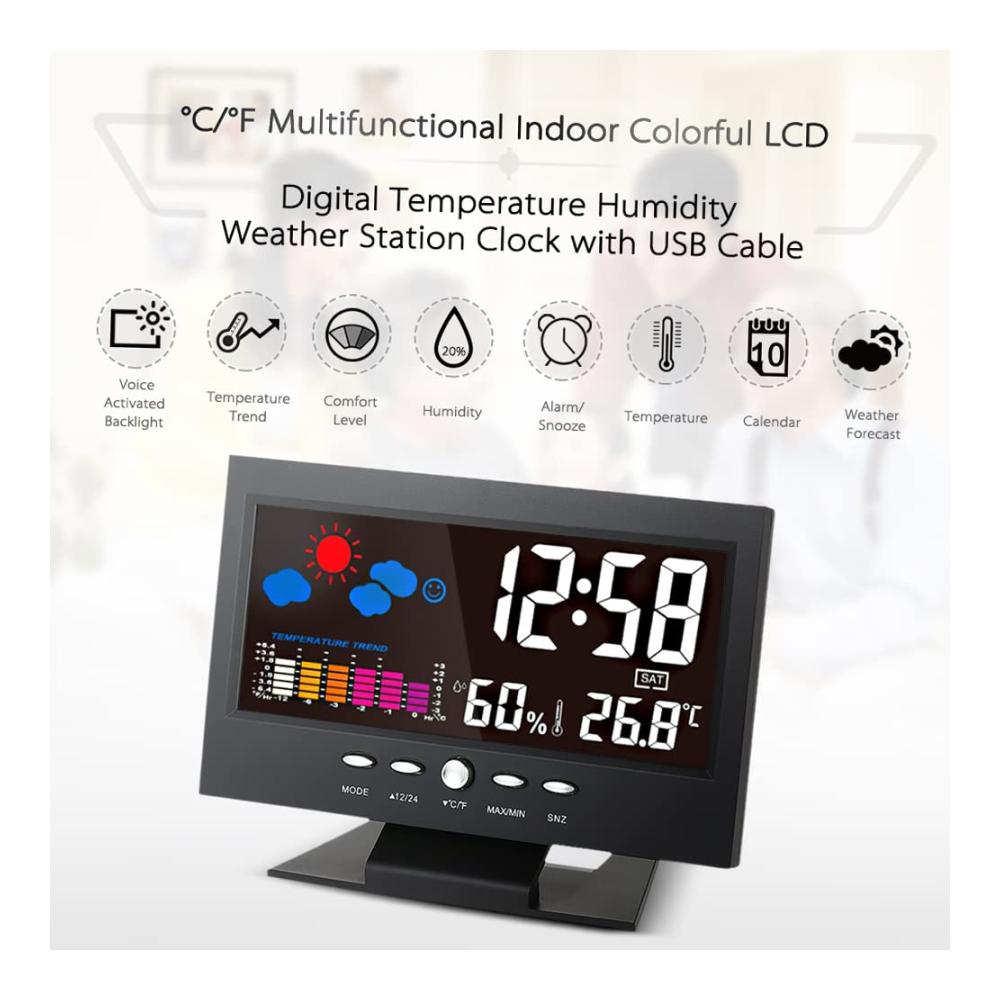 Entdecken Sie das Wetter mit Präzision Multifunktionale Wetterstation mit Farb-LCD Uhr Thermometer und Hygrometer - Immer informiert bleiben über Temperatur und Feuchtigkeit