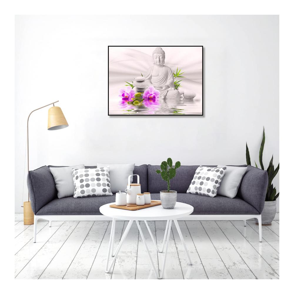 Diamant Malerei Buddha Orchideen Set | Vorbedrucktes Kreuzstich Kit für Erwachsene | 40x30cm Buddha Bild zum Sticken mit Diamanten | Malen nach Zahlen für Anfänger | DIY Diamond Painting