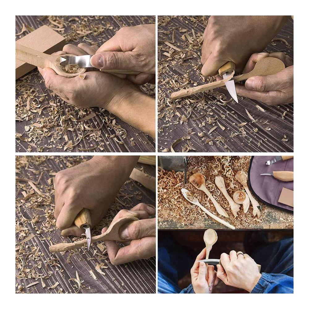 Kochlöffel Set 5-teiliges Schnitzset aus Buche und Walnuss - Unvollendete DIY-Kits für Hobby-Schnitzer - Hochwertige Holzmaterialien für kreative Kochkunst