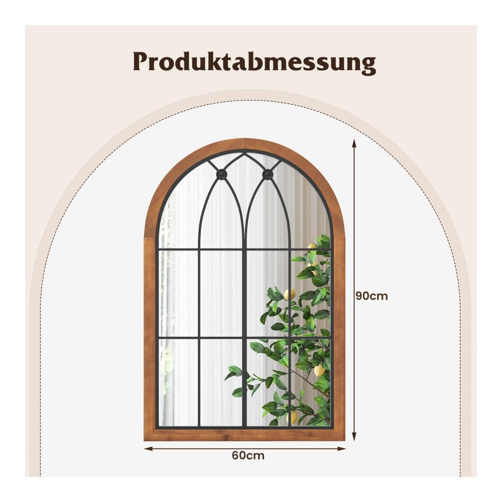 Entdecken Sie den Charme mit unserem Wandspiegel aus Tannenholz | Dekorativer Fensterspiegel mit elegantem Bogenrahmen für Wohnzimmer Schlafzimmer und Flur | Zeitlose Eleganz mit 90 x