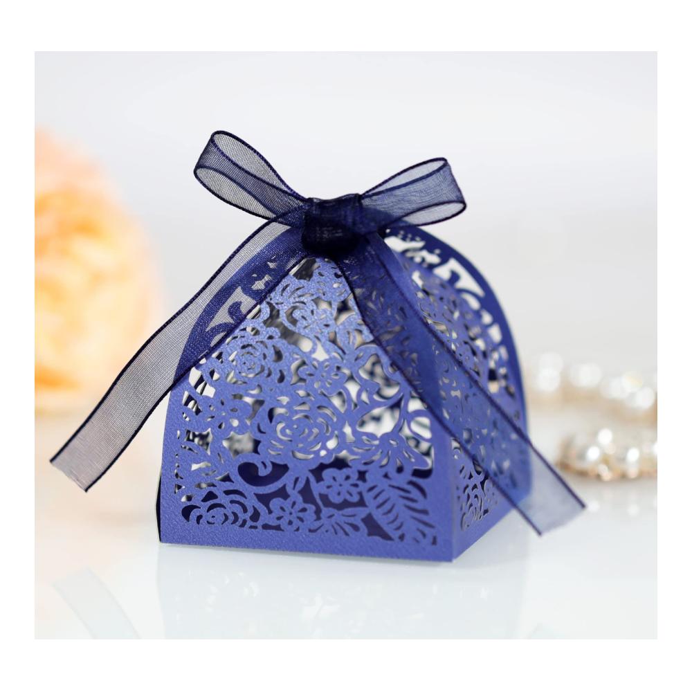 Gastgeschenke Süße Überraschungen für Hochzeiten - 50x Laserschnitt Rosenschatullen für Bonbons & Geschenke - Dunkelblau