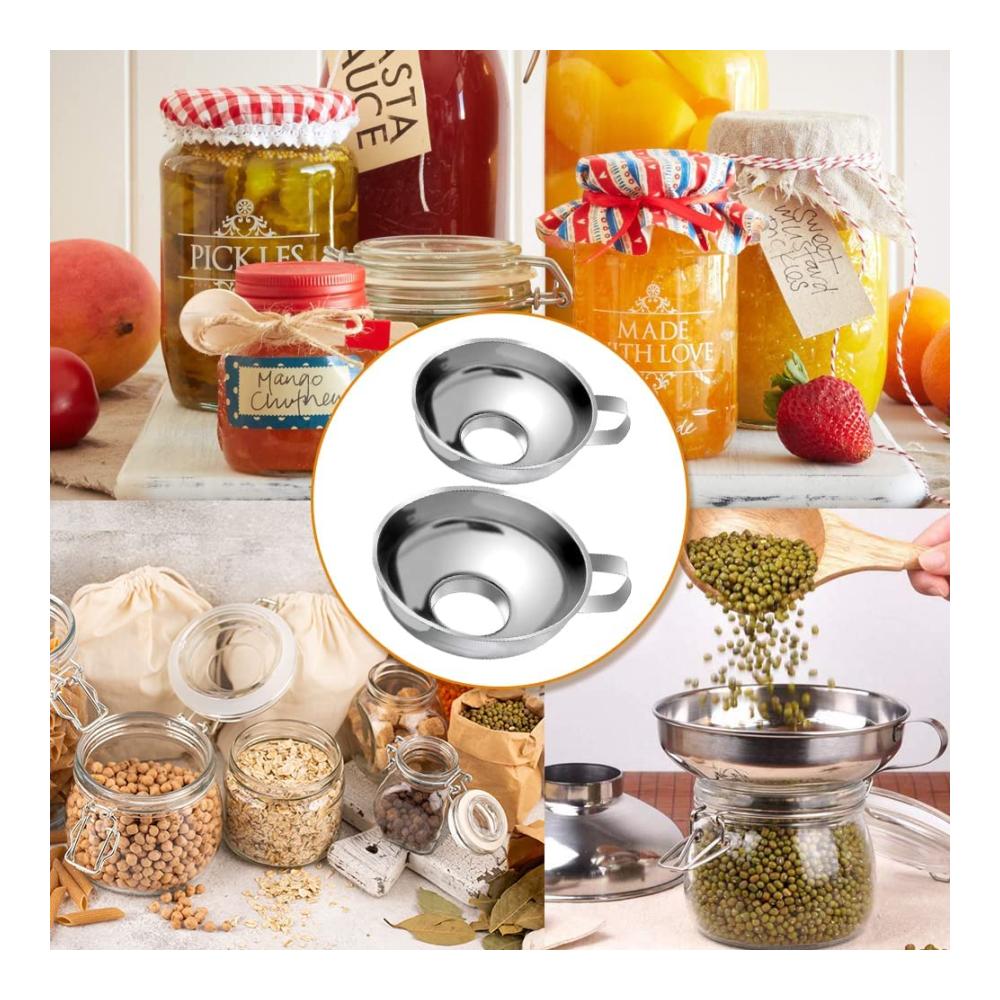 Optimierter 2er-Pack Edelstahltrichter für Küche - Breite Öffnung ideal für Flüssigkeiten Öle Pulver Bohnen & Marmeladen - Rostfrei leicht zu rein
