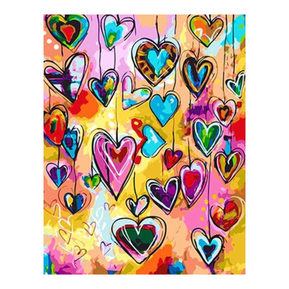Malen nach Zahlen Kit Bunte Herzen - DIY Leinwand Ölgemälde für Erwachsene & Kinder - Malsets mit Acrylfarben und Pinseln - Handwerk & Heimdekoration - 406 x