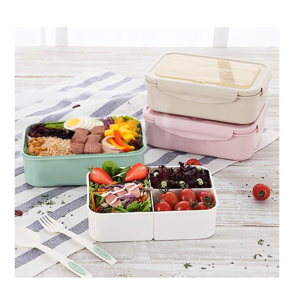 Entdecken Sie die Perfektion Lunch Box Bento Box - 3 Fächer Besteck Auslaufsicher Spülmaschinenfest! Genießen Sie Ihre Brotzeit überall - Schule Arbeit Picknick Reisen. Kühlschrank und Mikrowellengeeignet. Stilvoll in Pink