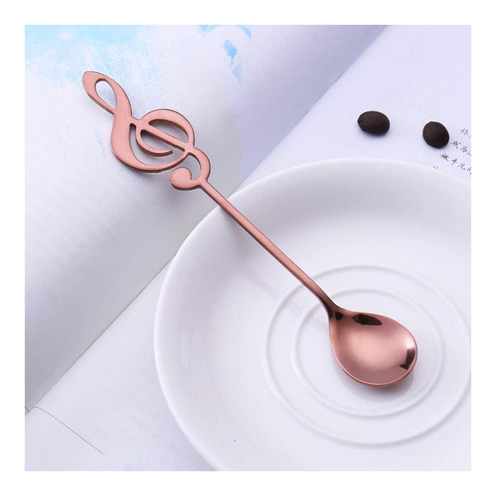 Edelstahl Kaffee- & Mokkalöffel Set - 6 Stück Musiknote Design Vakuum Titan plattiert bunt gemischt Dessert- & Eislöffel Geschenkidee Roségold-Löffel
