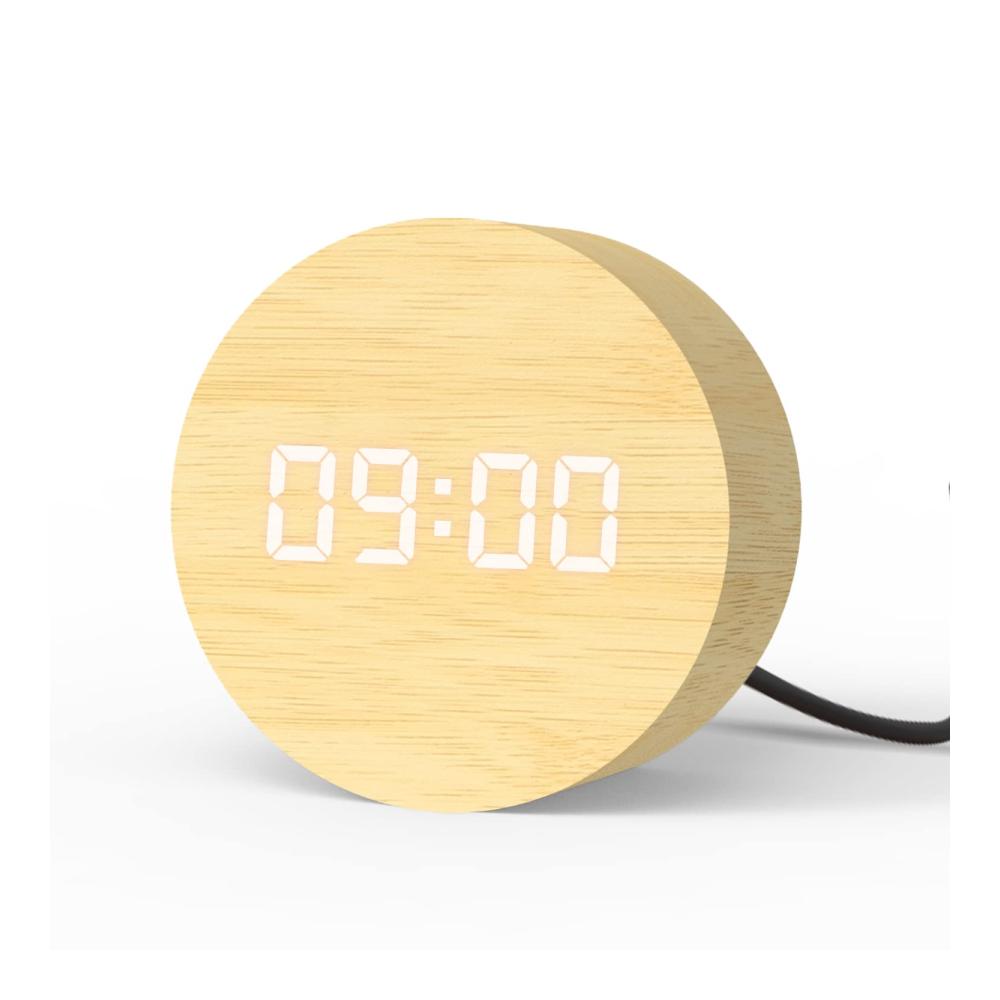 Digitale Wecker Uhr mit 3 Alarmen & Snooze LED Display mit Schallsteuerung USB-betrieben - Mini Holz Wecker für Schlafzimmer Nachttisch - Moderner Tischwe