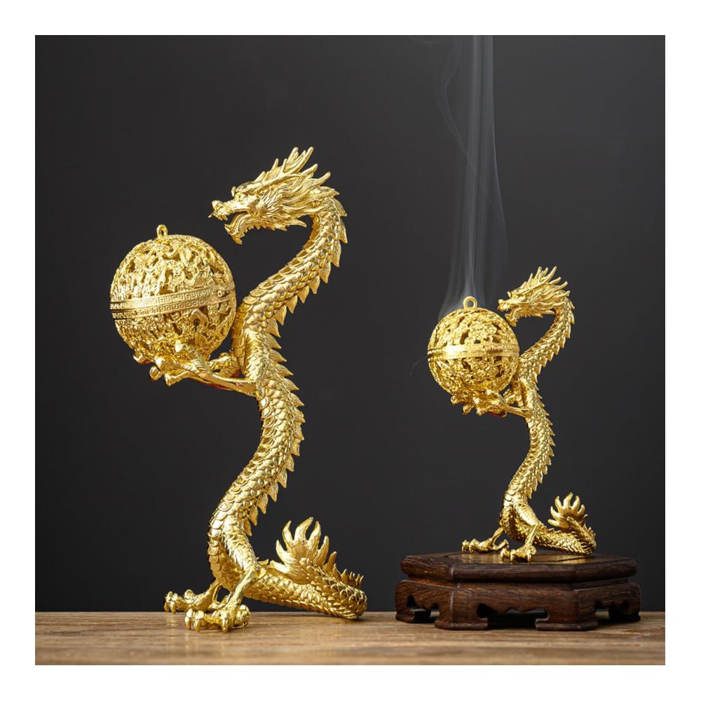 Drachen-Design Räucherstäbchenhalter - Räuchergefäß für Zuhause & Büro - Feng Shui Raumduft-Halter aus Legierung - 15x5.3x9cm