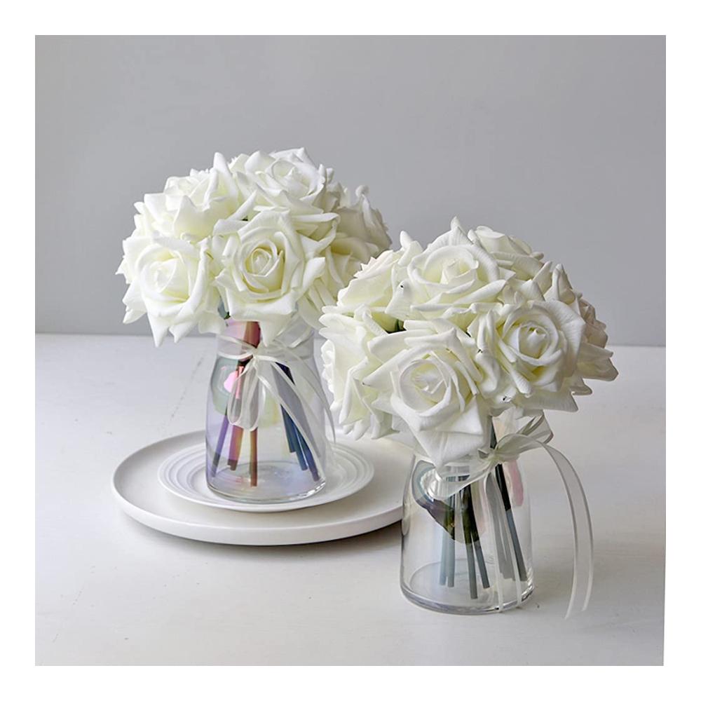 DUYONE Künstliche Rosen - 10er Set Seidenblumenstrauß mit echter Haptik für Zuhause Party & Hochzeit Dekoration - Hochwertige Kunstblumen in Weiß