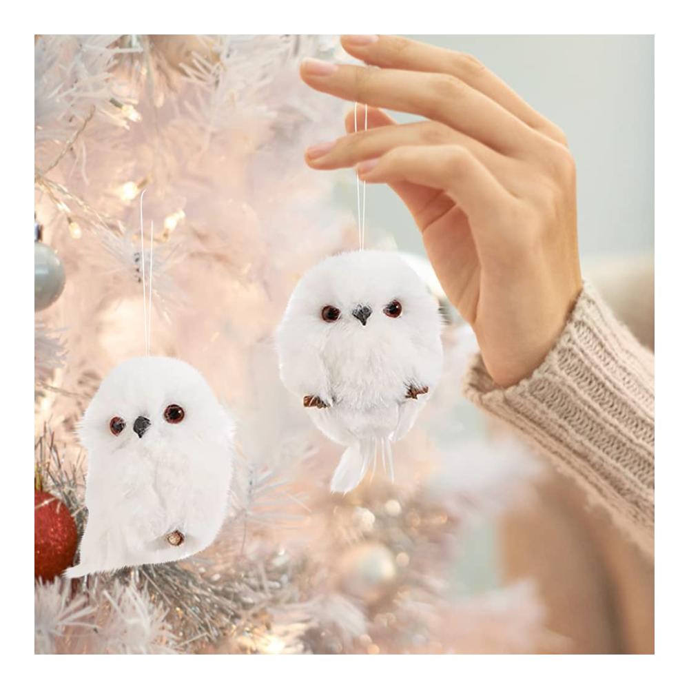 2 Stück Weiße Weihnachts-Eulen-Hängeornamente | Realistische Eulen-Anhänger für Baum & Zuhause | Weihnachtsdekoration | Geschenkidee | Festliche Party-Accessoires | Urlaubsstimmung pur