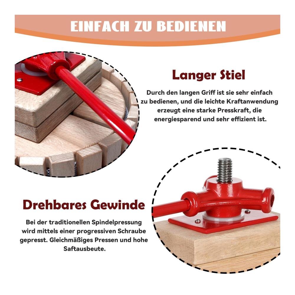 Entdecken Sie die Kraft des Pressens 6L Manuelle Obstpresse für frische Säfte und Weinherstellung - Mobile Obstmühle mit Handkurbel und Pressnetz - Perfektes Weinpressen Set für Apfelsaft Beeren und