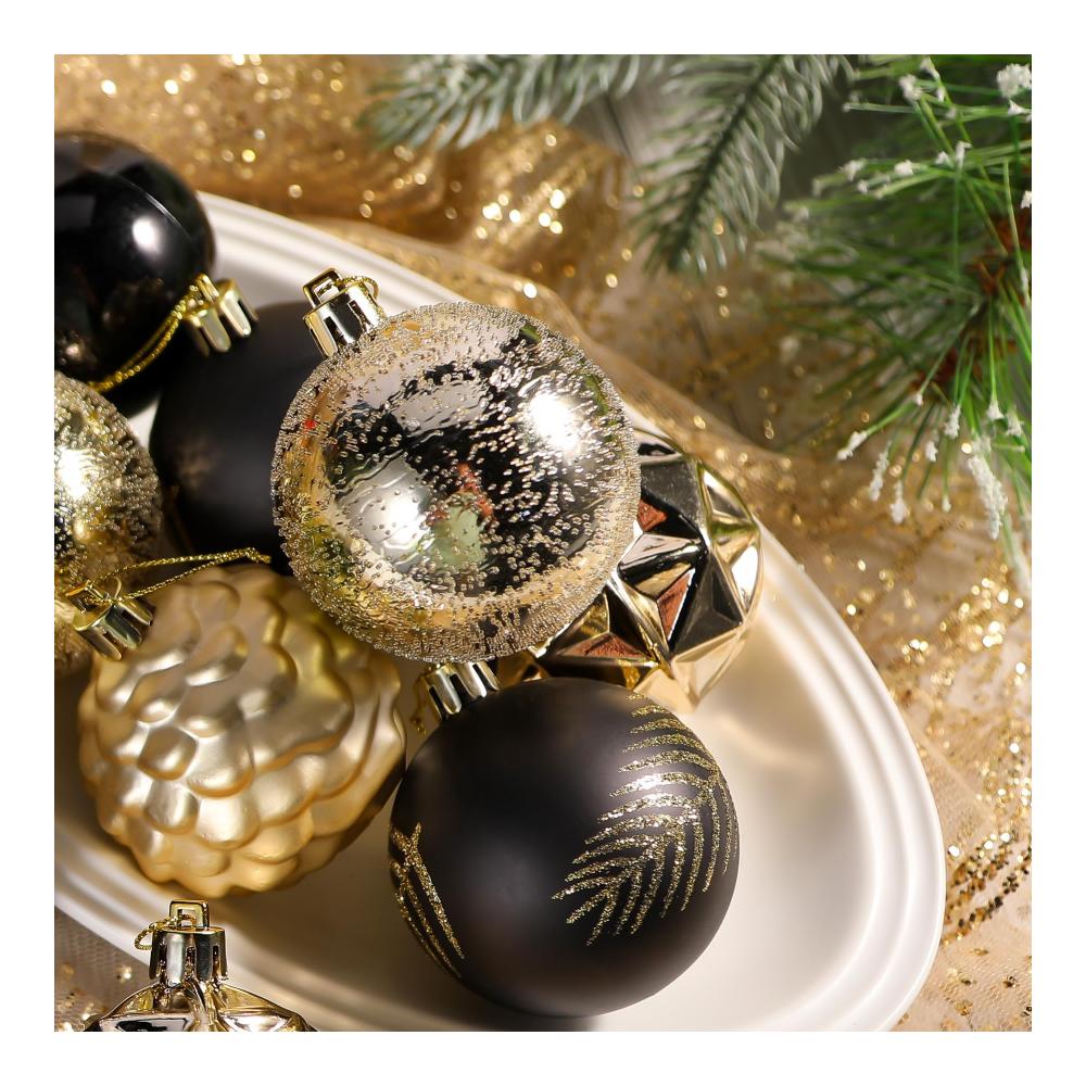 12er Set 315 Weihnachtsbaumkugeln in Schwarz & Gold 80mm - Bruchsichere Kunststoff-Weihnachtsdeko Ideal für Festtage Hochzeiten & Partys