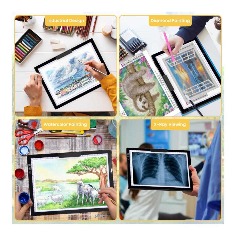 Wiederaufladbare Leuchtkästen Kabelloser A4 Leuchttisch mit LED-Licht Akku und Ständer – Ideal für Diamond Painting und Tracing – 6 Helligkeitsstufen Clip perfekt für Kinder (Schwarz