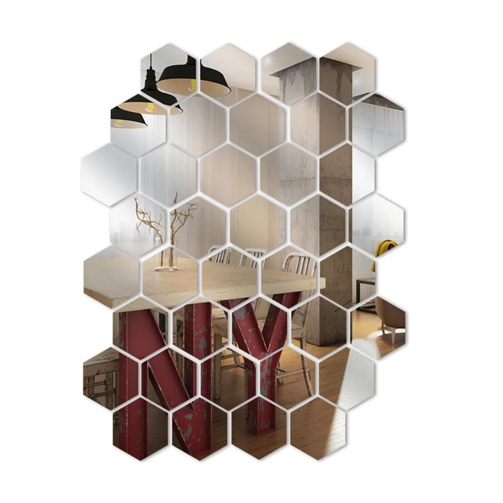 12er Set Selbstklebende Hexagon Spiegel Mosaikfliesen | Dekorative Wandfliesen für Badezimmer und Wohnzimmer | DIY Home Decor | Schwarz 80x70x40mm