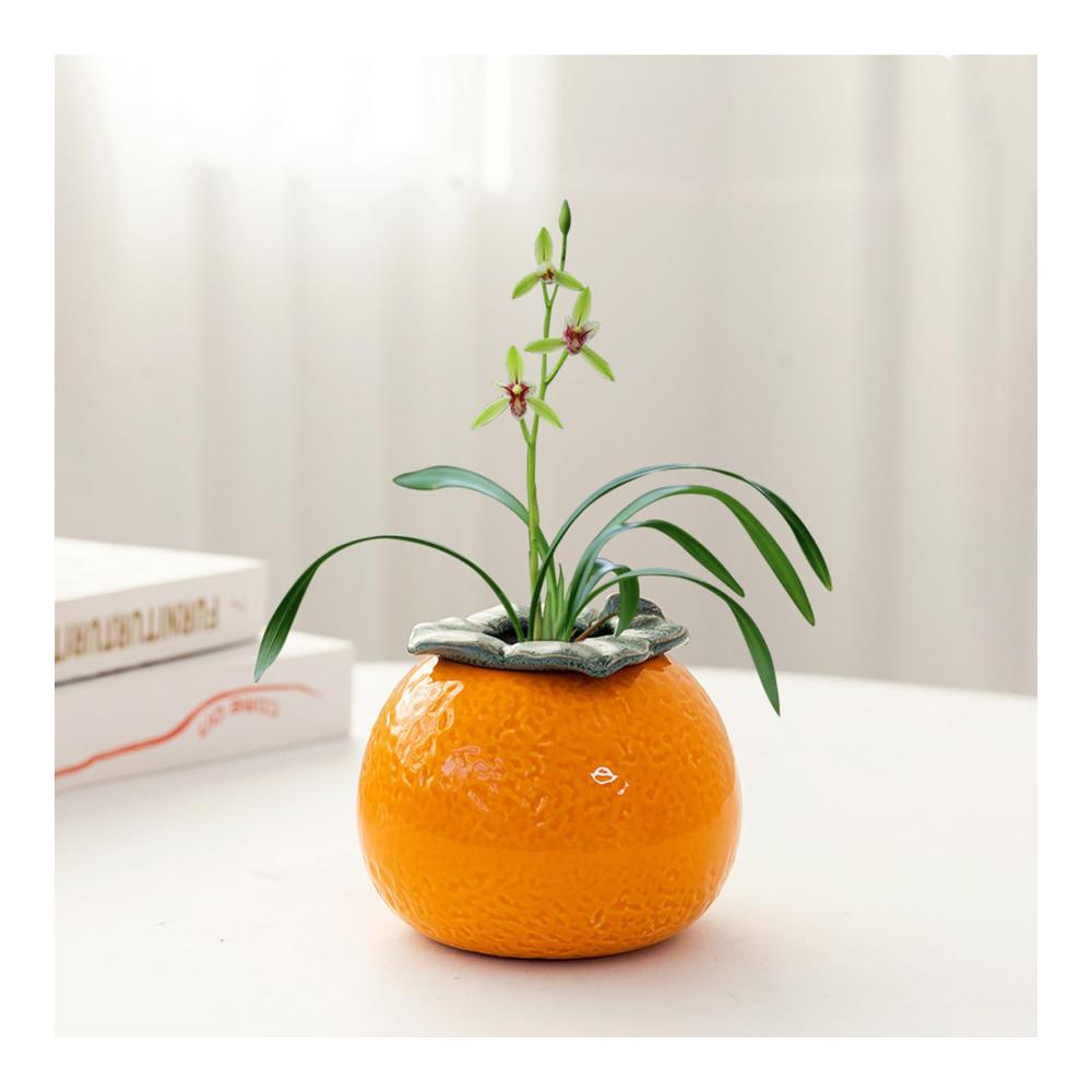 Dekorative Mini-Orangen-Vase - Lebensechte Keramik-Simulations-Obstvase für Blumen und Pflanzen - Niedliches Vasen-Design - Perfekt für Sukkulenten - Obst-Stil Dekoration - 10x8 4 cm