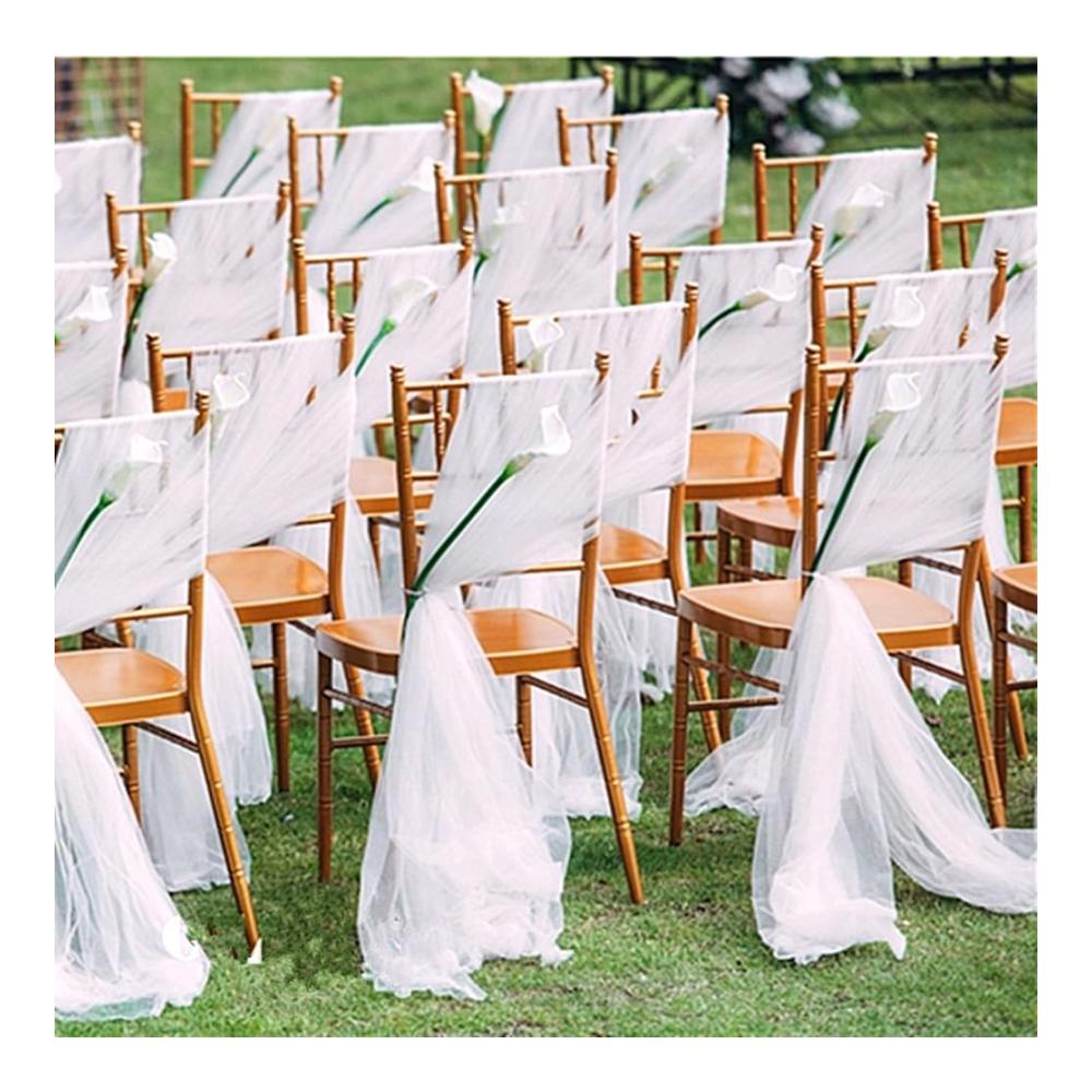2er Set Stuhlhusse Hochzeit Weiß - Romantische Tüllhusse für elegante Stühle - Perfekte Dekoration für Hochzeiten & Events - Universal Stretch Hussen - 260cm x 150cm