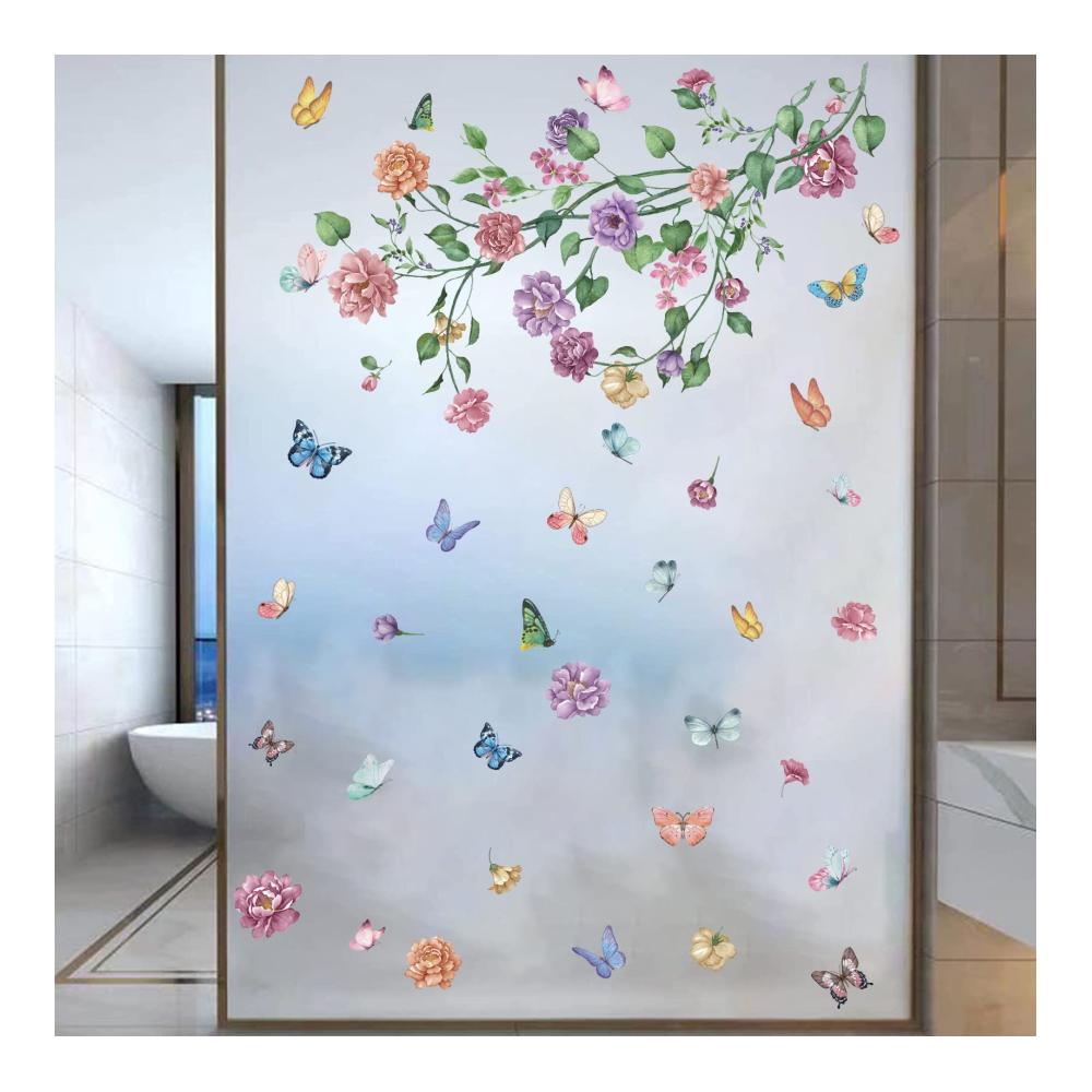 Frühlingszauber Fensterbilder & Aufkleber - Blumen Schmetterlinge - Fensterdeko & Wandaufkleber für Schlafzimmer & Mädchenzimmer - Dekorative Sticker Set