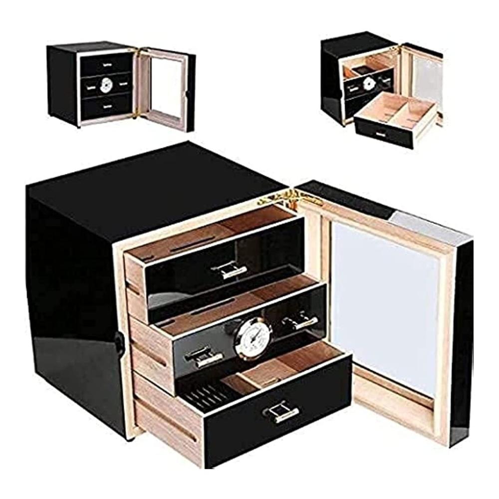 Premium Zigarren-Humidor-Schrank Spanisches Zedernholz 3 große Schubladen für 50 Zigarren mit Hygrometer und Luftbefeuchter - Luxuriöse Aufbewahrung für Ihren Genuss