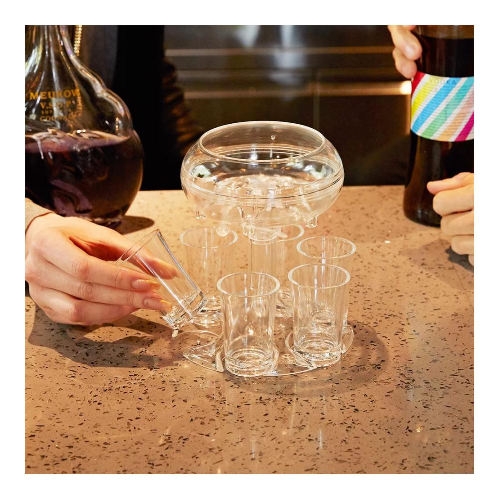 Hochwertiges Set 6 Schnapsglasspender mit multifunktionalem Halter - Idealer Weinspender Cocktail Spender & Shot Spender - Perfekt für Saft Likör & verschiedene Getränke - Praktisches Schnapsglas Set