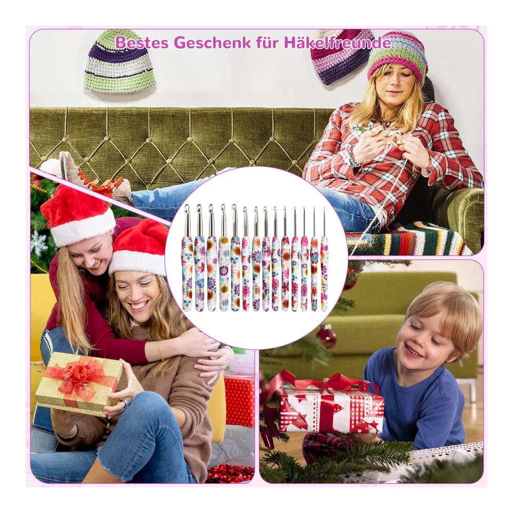 Entdecken Sie die Kunst des Häkelns mit Aeelike 14-teiliges Ergonomisches Häkelnadel-Set inklusive Rote Sonnenblume-Design. Weiche Griffe für Anfänger 2-10 mm Aluminiumhaken für glattes Häkeln. Perfektes Werkzeugset für kreative Häkelprojekte mit hochwertigen Hakenköpfen und ergonomischem Design