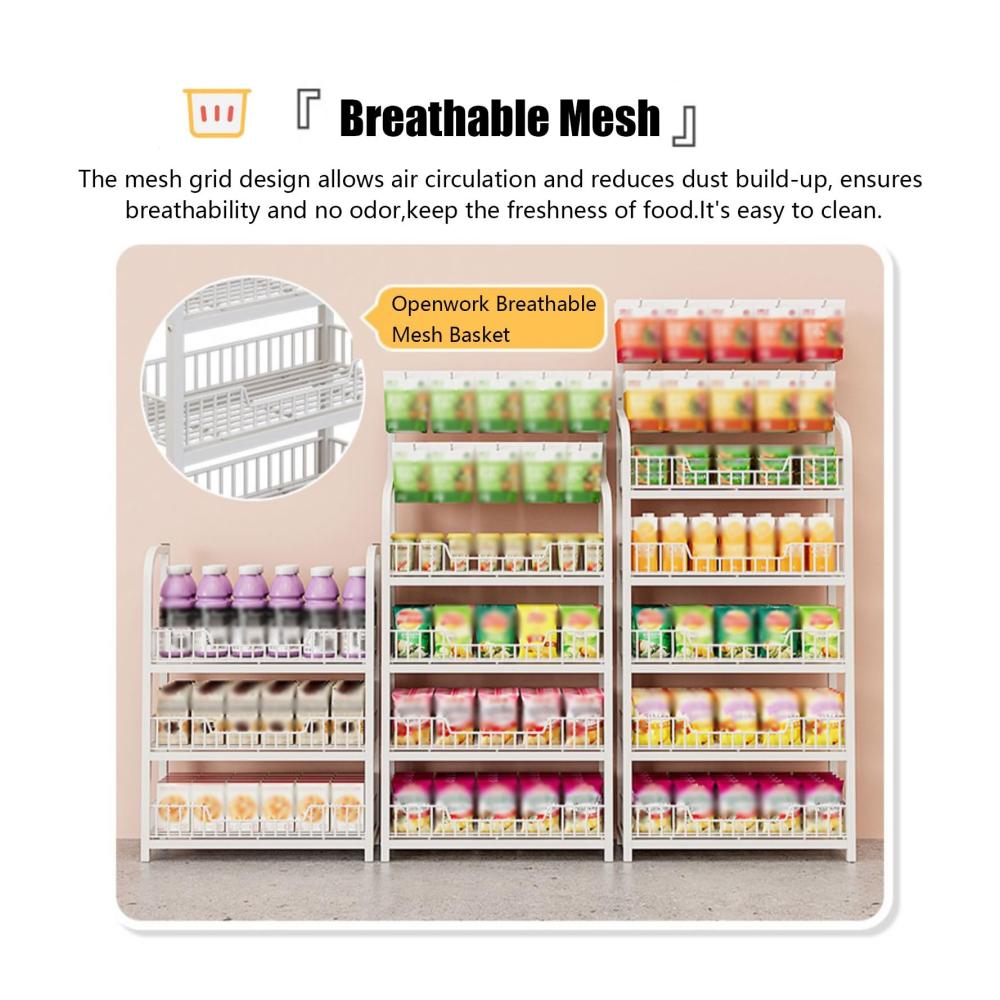 Effiziente Küchenorganisation 4/5-stufiger Metallregal-Ständer mit Haken für Snacks Obst und Gemüse. Platzsparende Aufbewahrungslösung für die Speisekammer. (Farbe Schwarz Größe 4 Tier 50x27x146cm