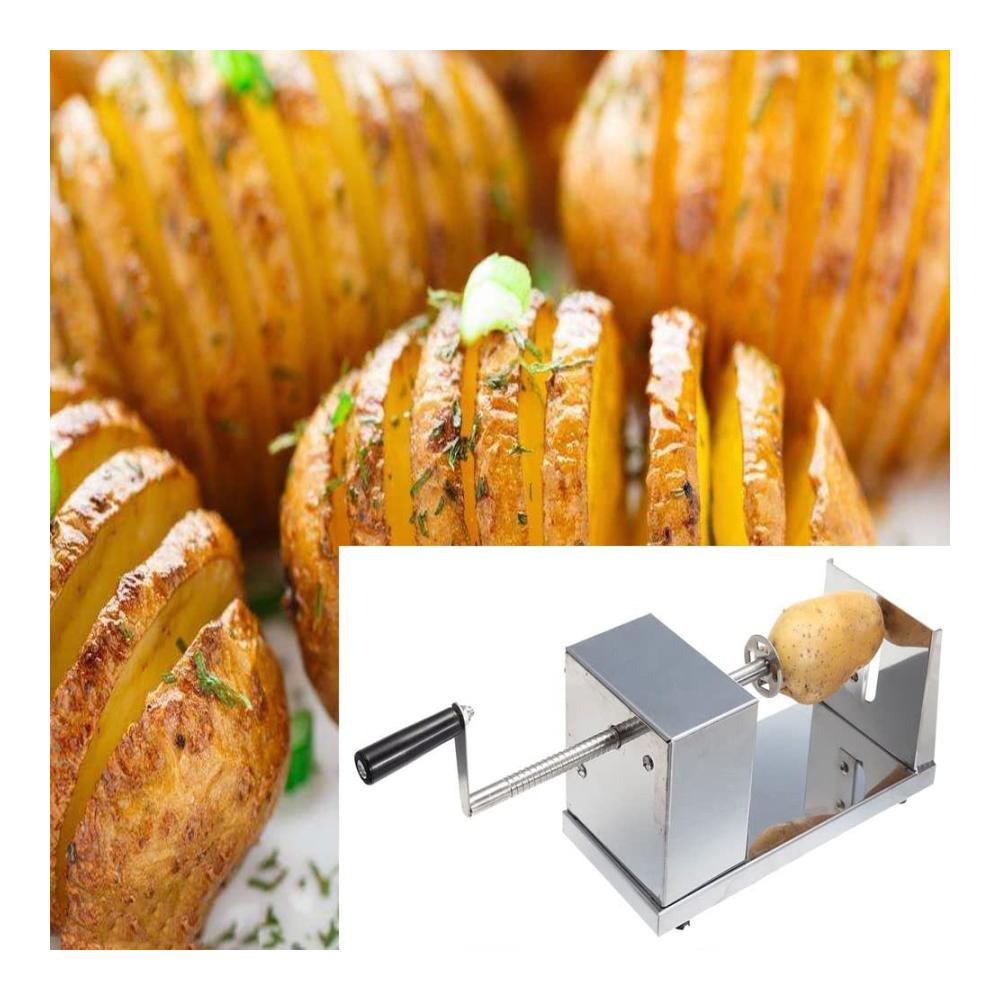Spiralschneider Edelstahl - Perfekt für Kartoffeln Obst & Gemüse - Manueller Kartoffelschneider mit Kurbel und rutschfesten Gummifüßen - Ideales Küchenhelfer & Kochzubehör für Tornado Chips und mehr