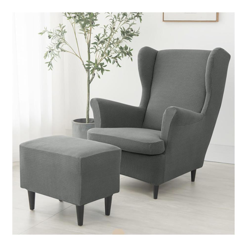 Dehnbare Sesselüberwürfe mit Ottomane und Kissenbezügen – Schonbezug Set mit Stretch-Maiskernvlies für Ohrensessel und Hocker - Stuhlhusse im Tiger-Design (Grün