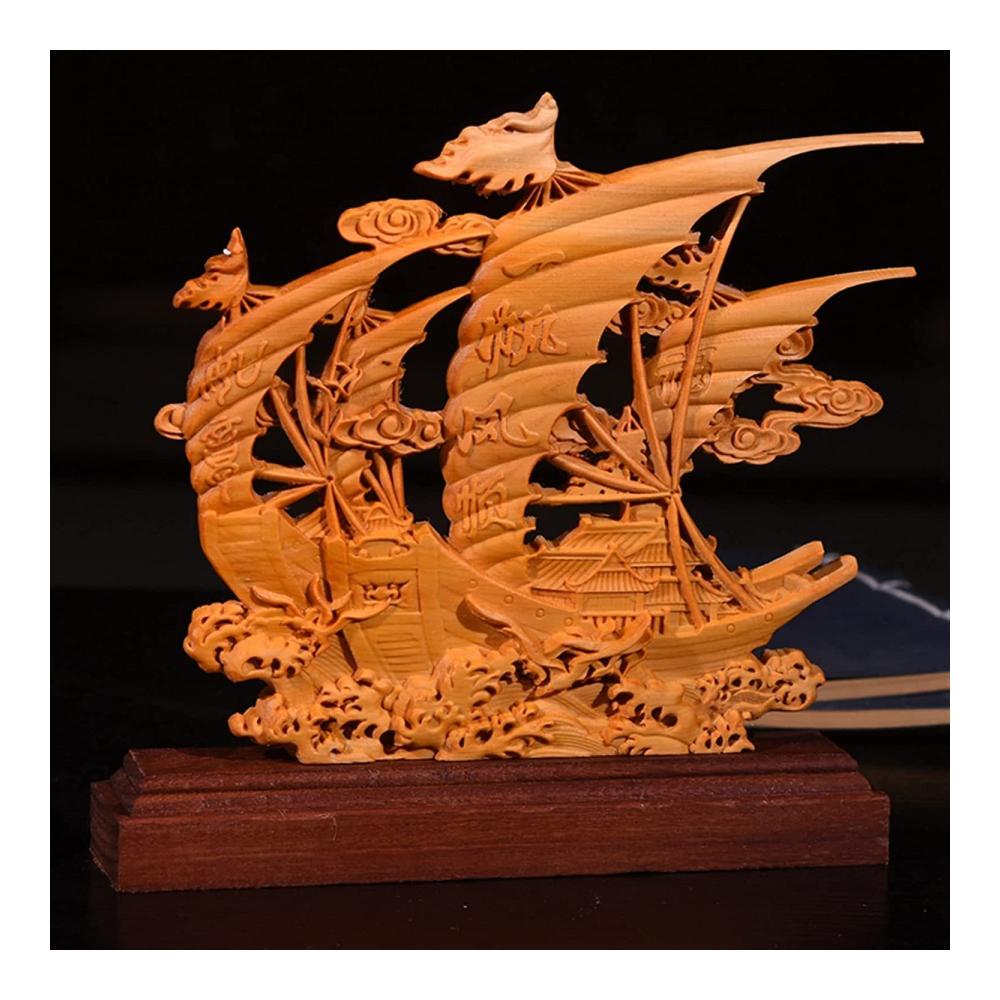 Doppelseitig geschnitzte Buddha-Figur 21 cm - Exquisites Segelboot-Holzornament aus Thuja-Holz - Glattes Segelboot-Design - Einzigartiges hohles Einrichtungsgeschenk - Handgeschnitz