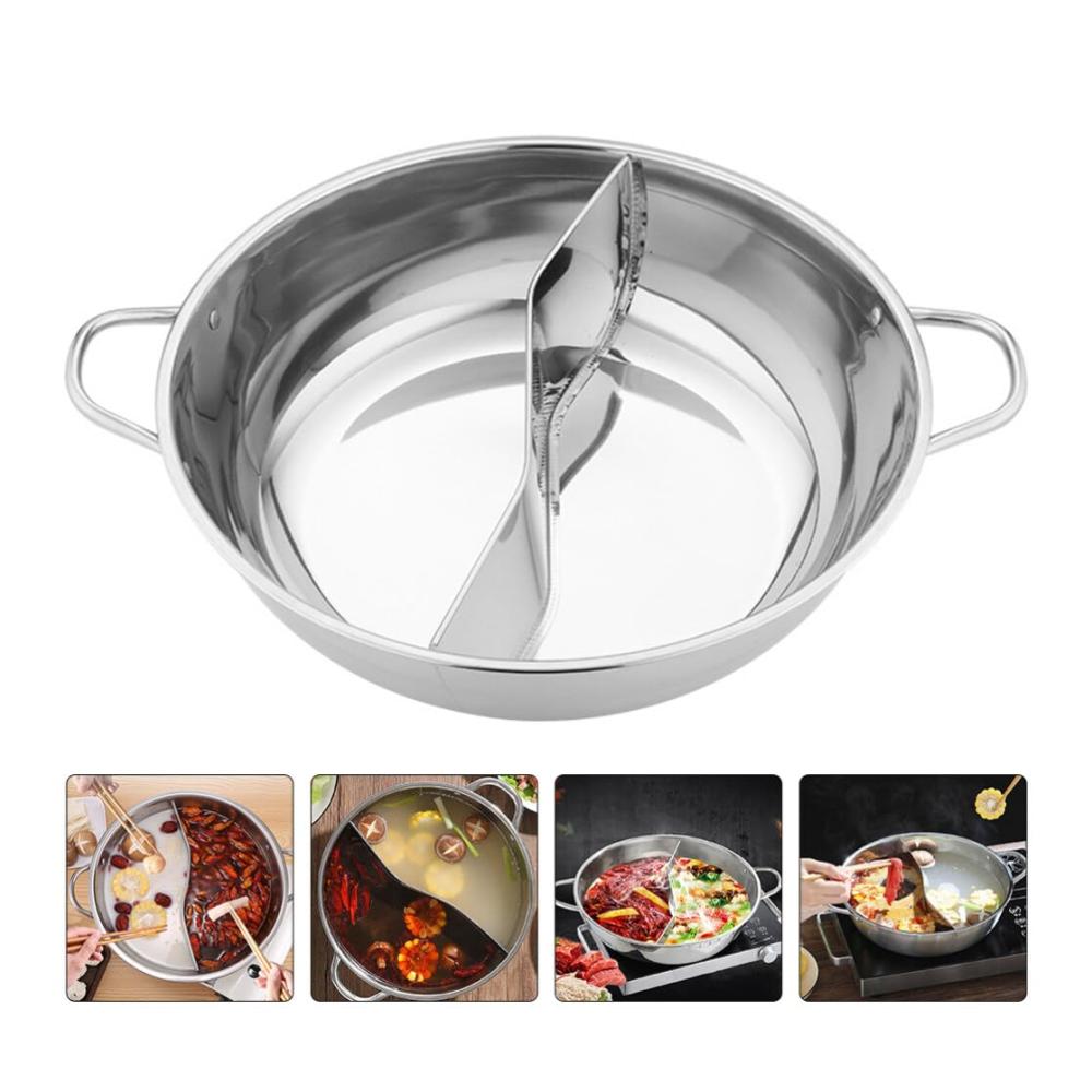 Edelstahl-Shabu-Hot Pot Set | 2-Fächer Chinesischer Suppentopf | 11 Zoll Induktions-Ramen-Kocher | Hochwertiges Kochgeschirr für Gasherd | Töpfe & Pfannen für köstliche Küchenerlebnisse