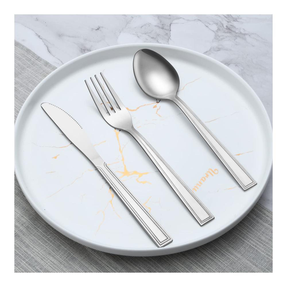 Entdecken Sie Eleganz 24-teiliges Hunnycook Besteckset für 6 Personen - Edelstahlmesser Gabeln und Löffel - Perfekt für Restaurant Party und Hochzeit - Klassisches Streifenhandwerk - Spülmaschinenfest und stilvoll