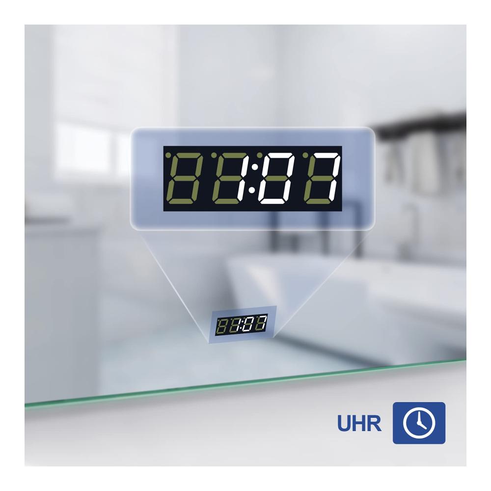 Wandspiegel Badspiegel mit Beleuchtung 100x60cm LED & Vergrößerung | Touch-Schalter Uhr Dimmbar | Badezimmerspiegel Warmweiß/Kaltweiß/Neutral | Moderner Lichtspiegel für stilvolles Ambiente