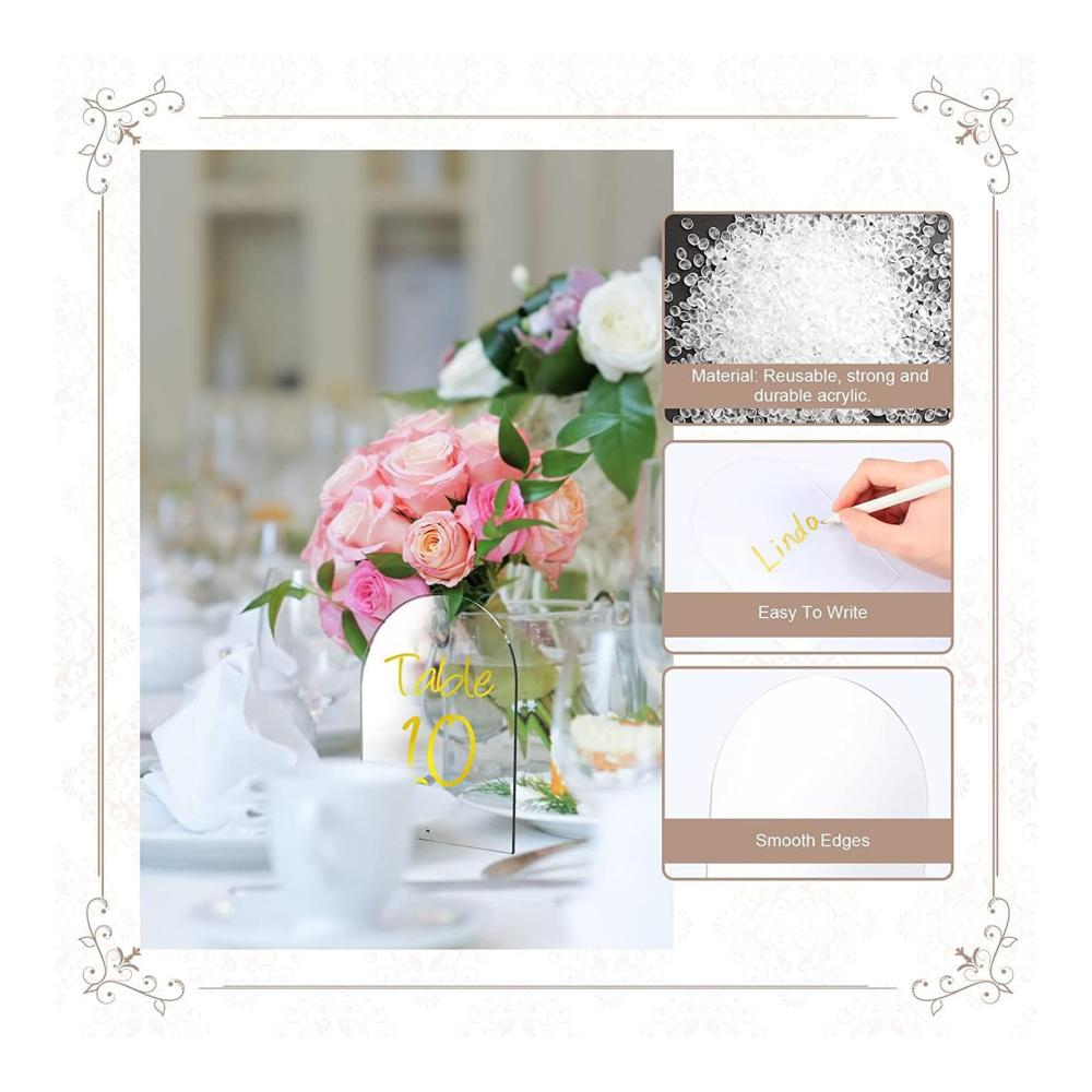Organisieren Sie Ihre Veranstaltung stilvoll mit diesen 5 transparenten Acryl-Tischkarten! Elegant gebogen und halbkreisförmig ideal für Zuhause oder Partys