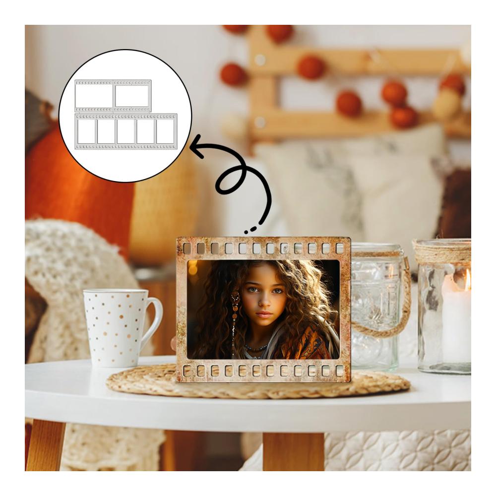 Stanzbögen-Set Vintage Diashow Schablonen für 3D Klassik Filmstreifen und Fotorahmen - Hochwertige Kohlenstoffstahl Stanzmaschine für Scrapbooking DIY-Papierkarten Prägung von Fotopapier und mehr