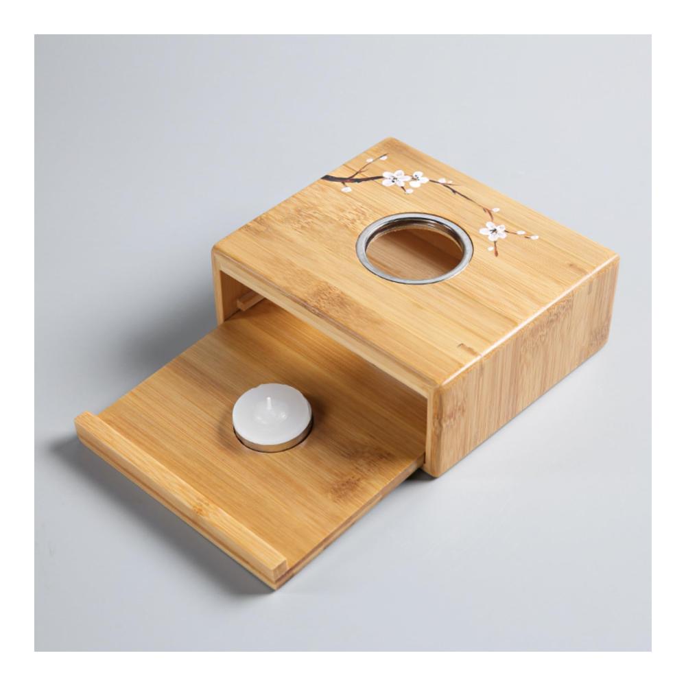 Stövchen Japanisches Bambus Tee Set mit Glas Teekanne Kerzenheizung & Isolierbasis | Haushalts-Kaffee- & Teezubehör für warmen Genuss