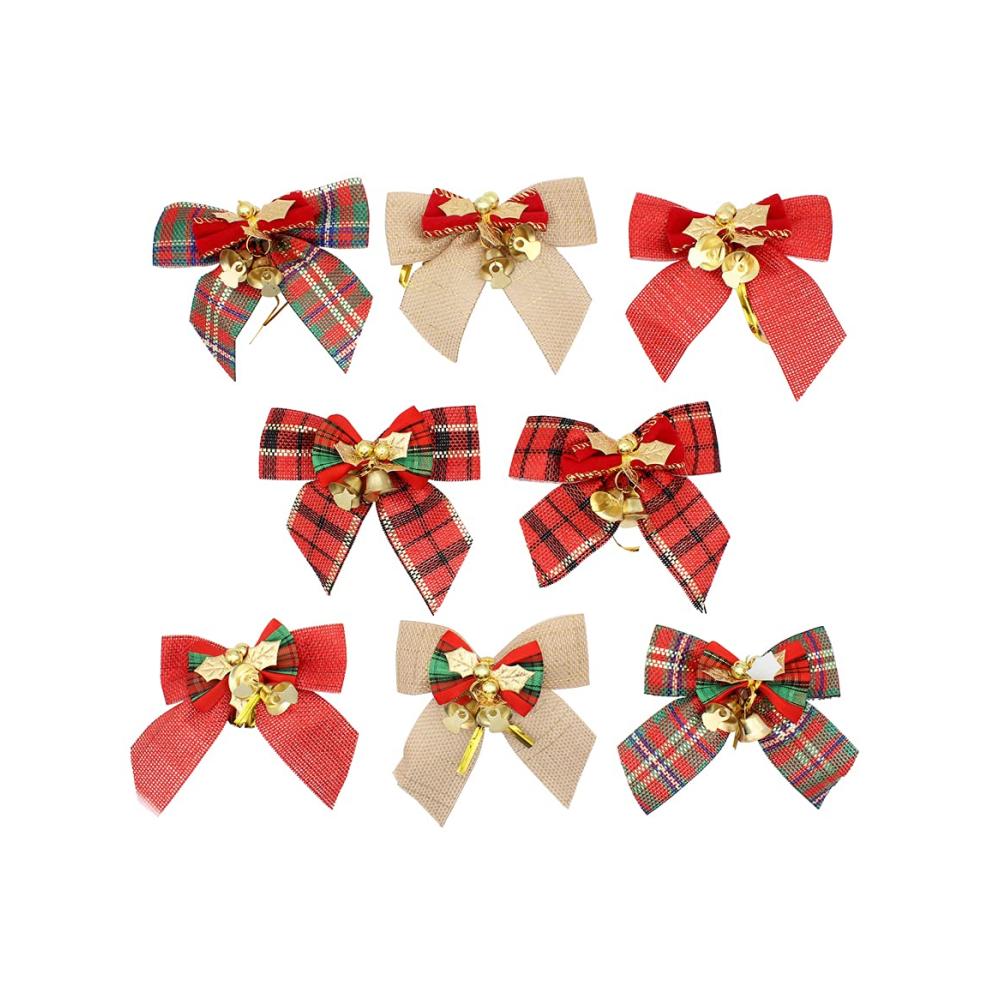 8 Stück Weihnachtsbaum Ornamente Christbaumschmuck Schleifen Schleifen Weihnachten Weihnachtsschleifen Golden Blätter - Exquisite Weihnachtsschleifen & Bänder für festliche Akzente | Perfekt zum Verschönern von Geschenken & Dek