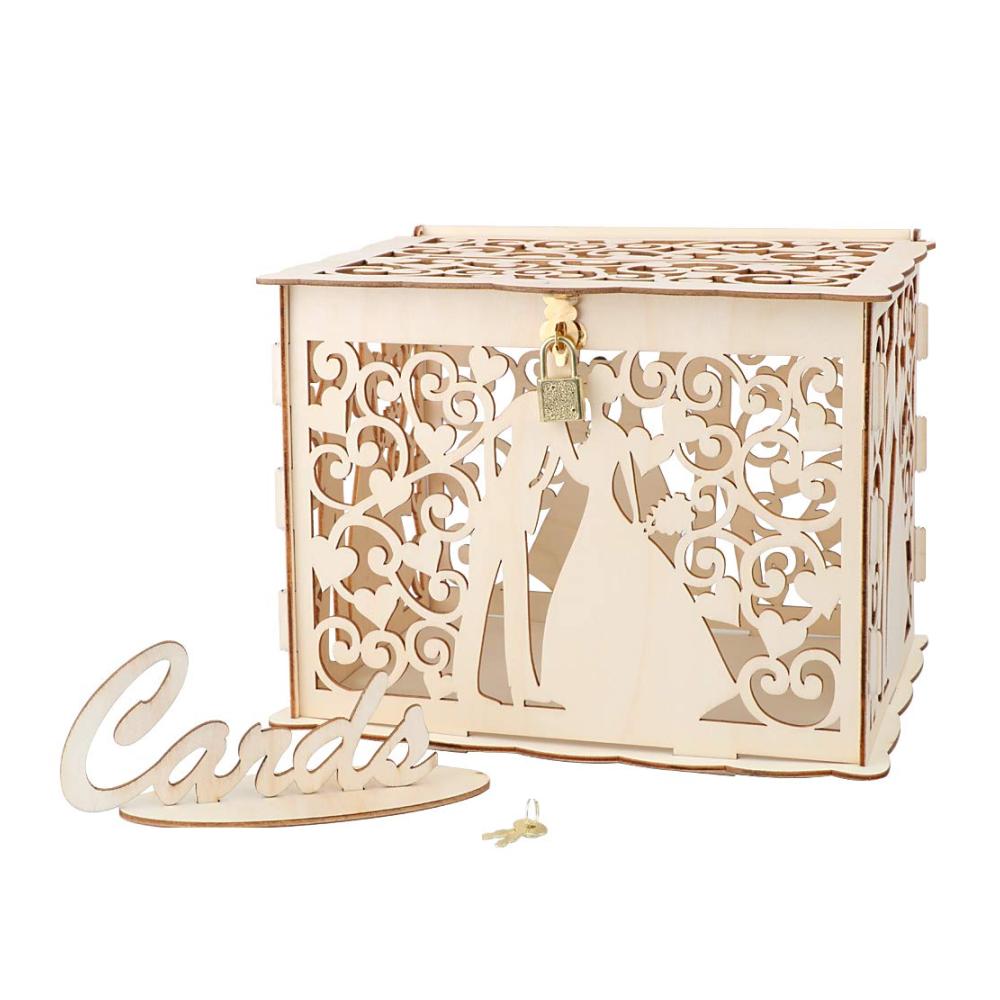 Vintage Holz Kartenbox mit Schloss – Elegante Hochzeit Geschenkkartenbox und Briefkasten – Stilvolle Kartenkiste für Hochzeit Geburtstag Baby Shower und Dank Party – Rustikale Kartenboxen für besondere Anlässe