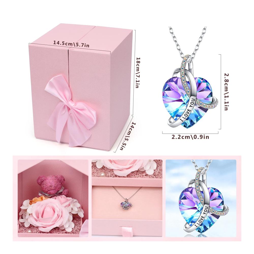 Konservierte Rosenbox mit Herzanhänger – Romantisches Geschenkset für Frauen Ewige Rose in Schmuckbox perfekt für Muttertag und Valentinst