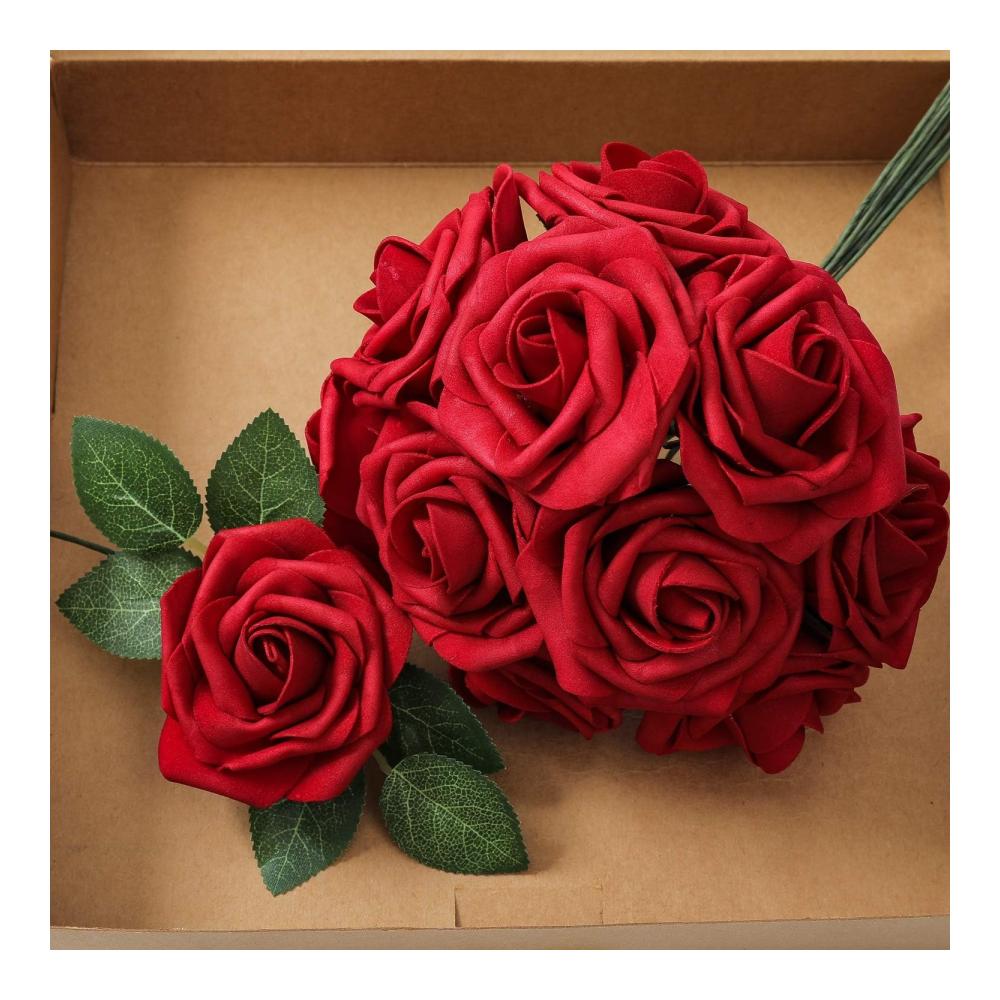 25er-Set Rote Rosen Blumenköpfe - Künstliche Schaumrosen für DIY Hochzeitssträuße und Brauthausdekoration - Gefälschte Blumen Schaumrosen Rosenköpfe