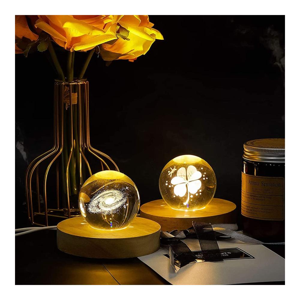 LED Holzsockel Rund 3 Farben Einstellbar Praktischer LED-Leuchten Display-Sockel für DIY-Projekte. Perfekt für Kristall Glas Acryl & mehr! Mit USB-Anschluss