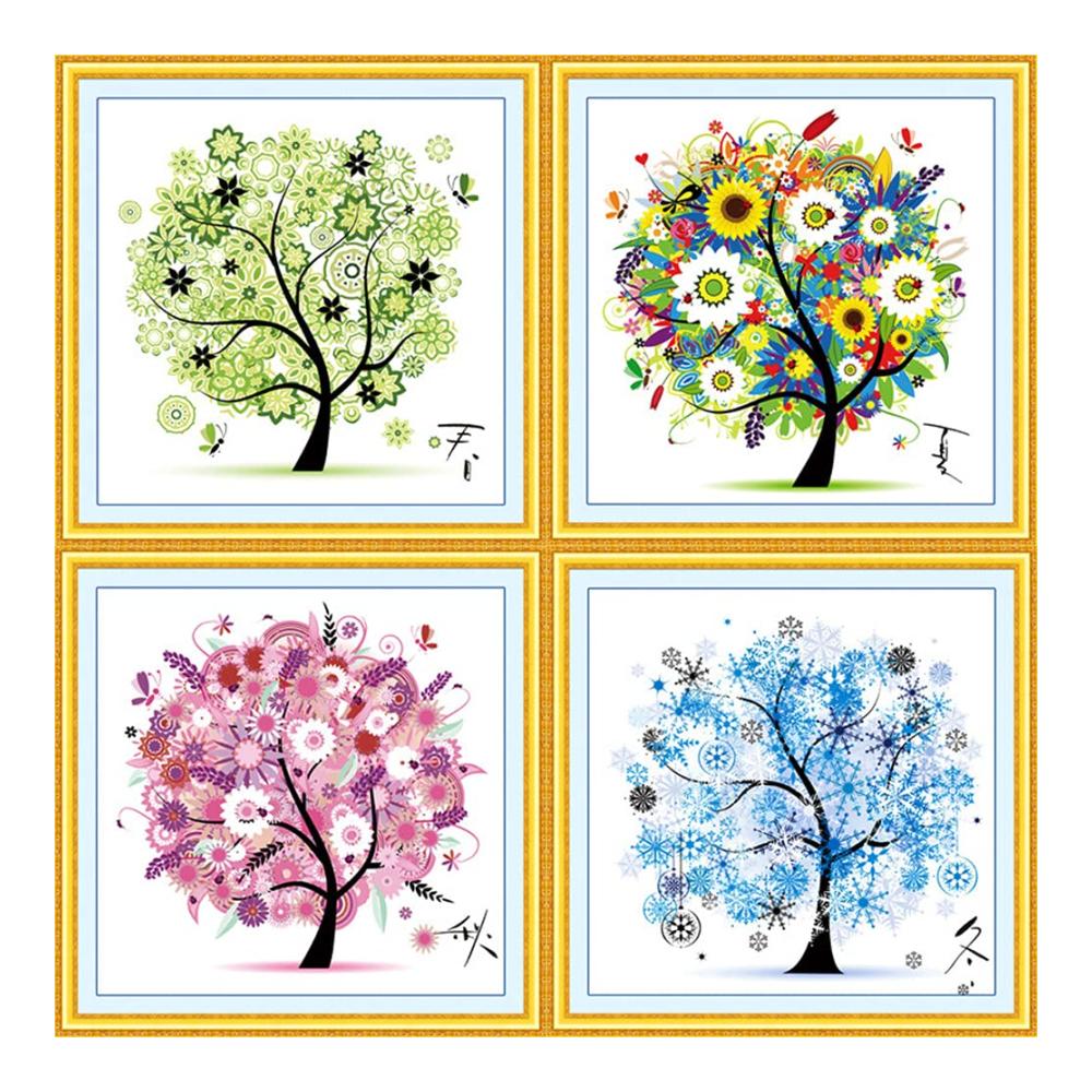 Exquisites Kreuzstich-Set 4-Jahreszeiten-Baum-Motiv 11-fädiges Design Stickerei-Set für Meisterwerke 45 x 45 cm ideal für kreative Zählbare Sets-Liebhaber